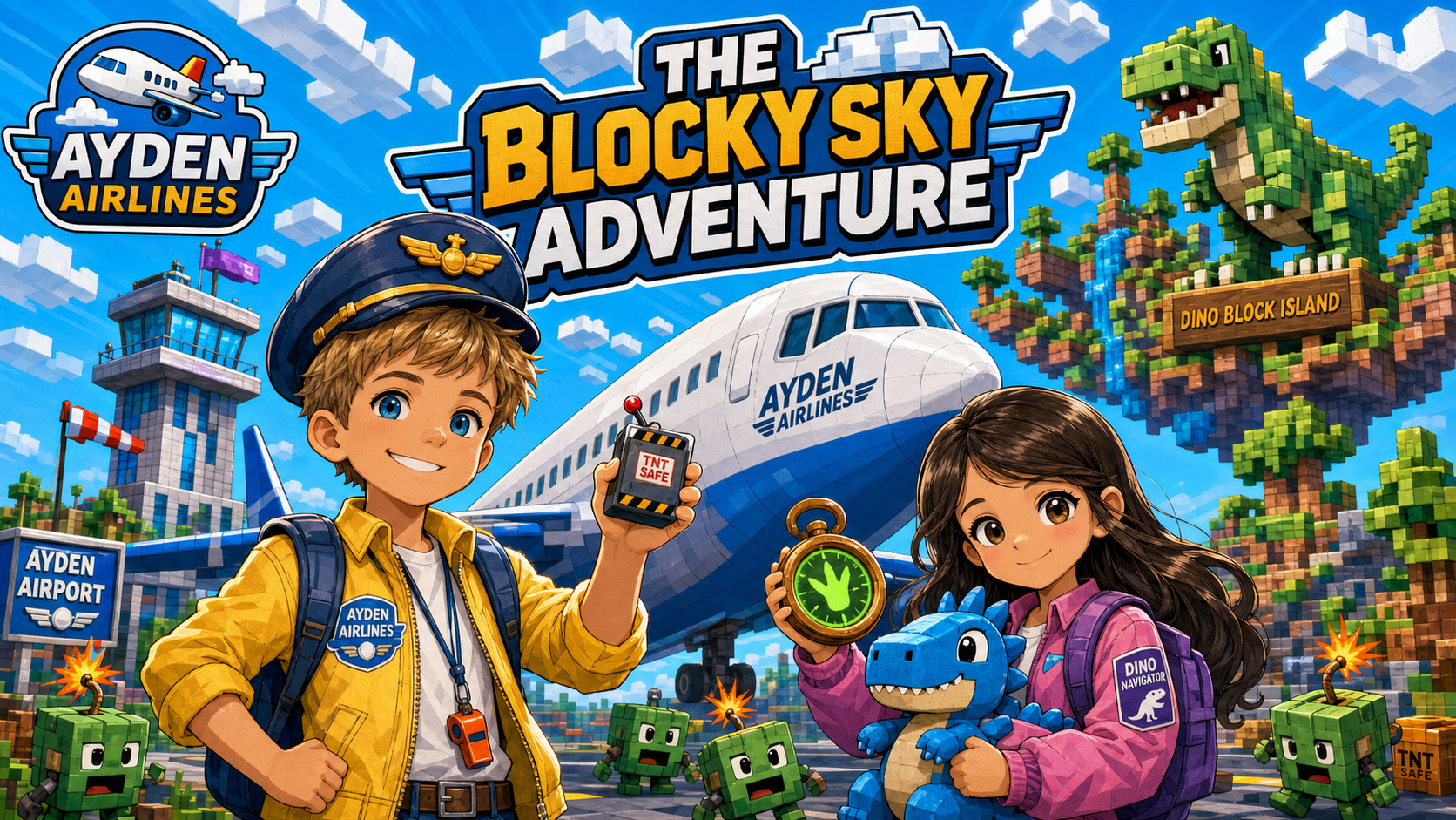 Ayden and Maya in The Blocky Sky Adventure